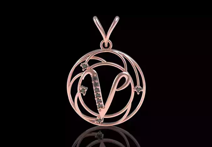 Alphabet V Diamond Pendant
