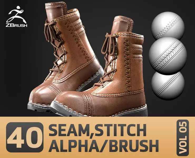 40 Seam Stitch Alpha Brush ZBrush Brush Fabric and Cloth VOL 04 3D model