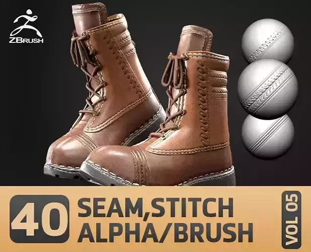 40 Seam Stitch Alpha Brush ZBrush Brush Fabric and Cloth VOL 04