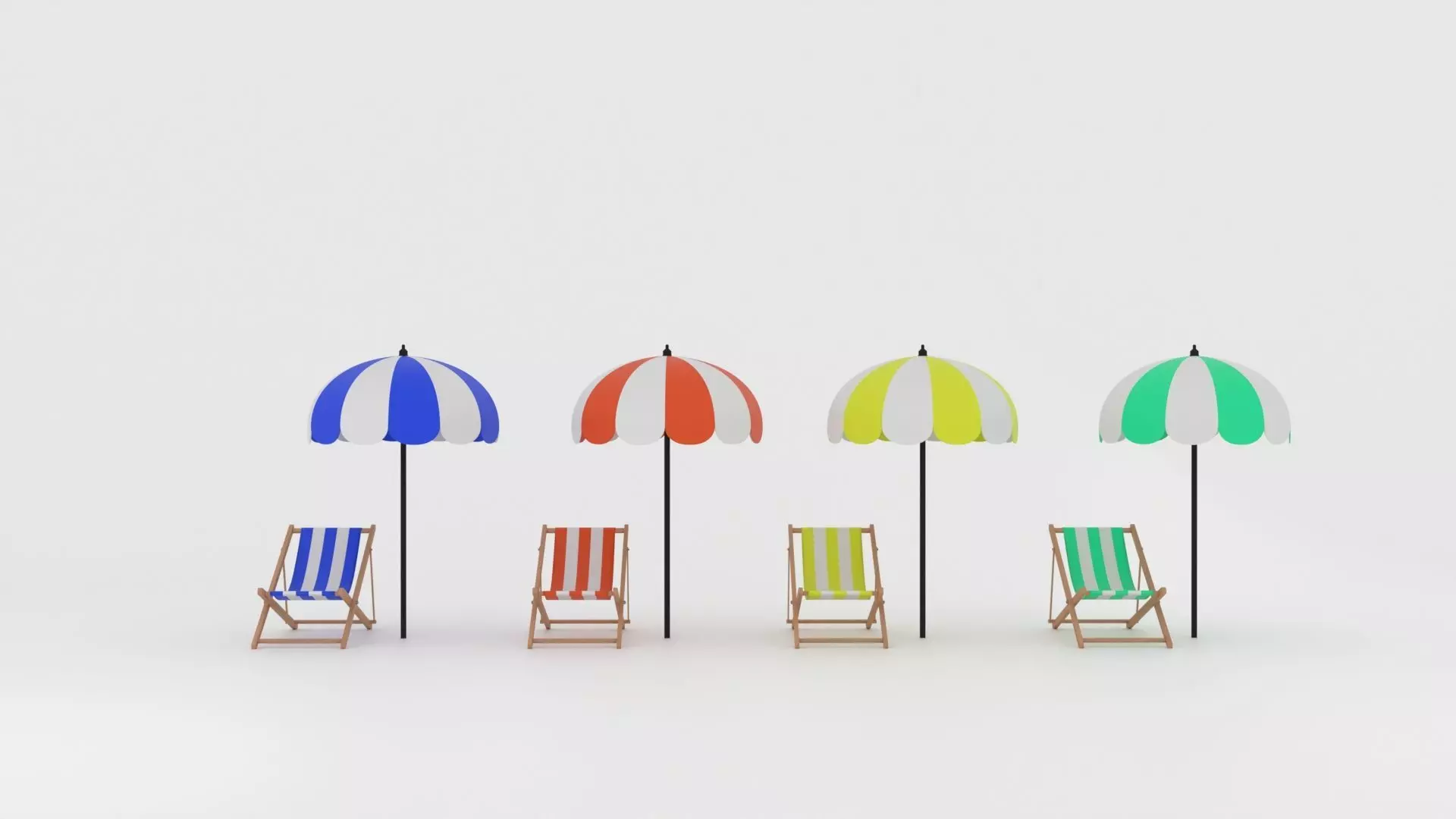 Beach Chair and Umbrella Set Low-Poly 3D Model Low-poly 3D model