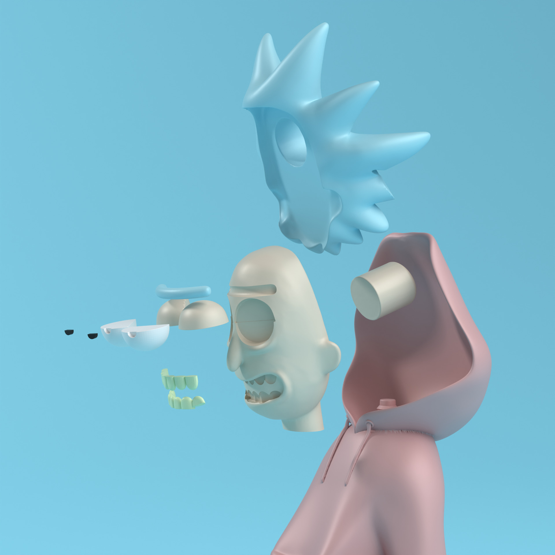 Rick Head Urban Vibes for Bugs Bunny - Multicolor - 3MF 3D print model_1