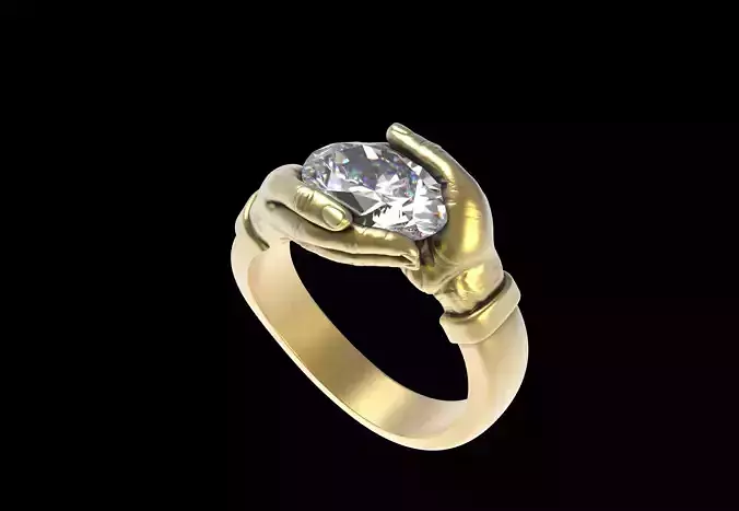 Oval Stone Holding Hands Ring