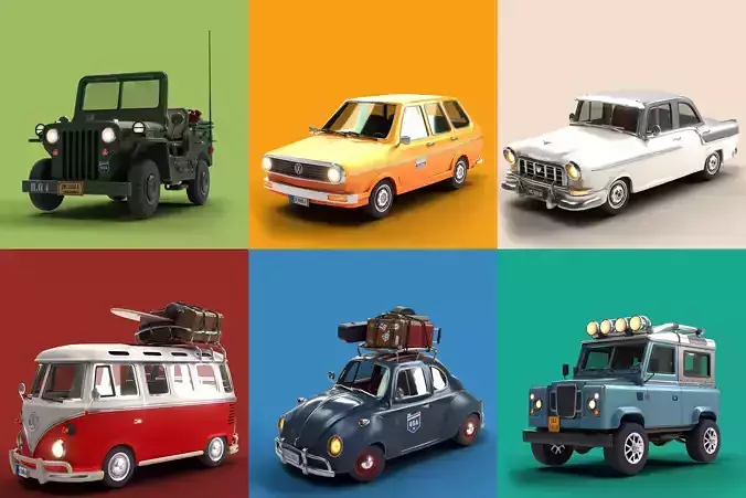 classic car stylized pack Low-poly 3D model