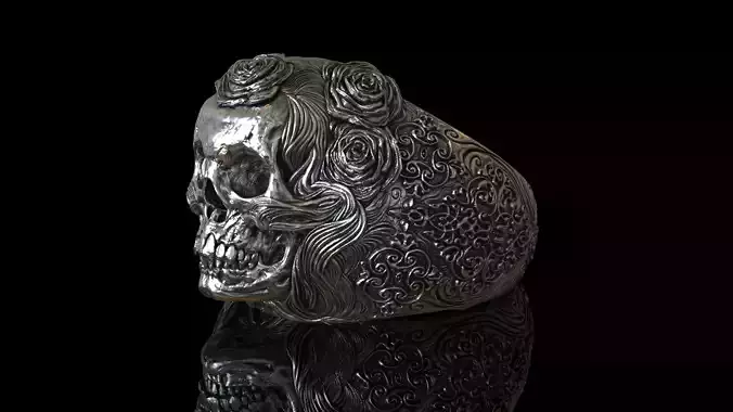 Skull flower ring 3D print model