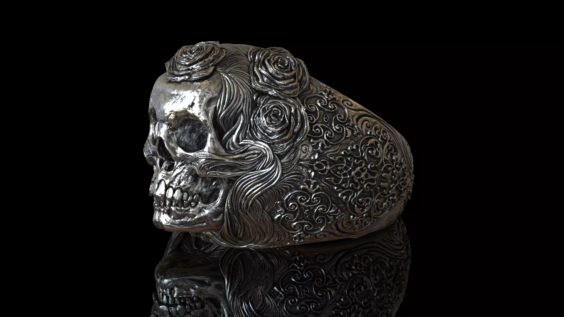 Skull flower ring 3D print model 3D print model_0