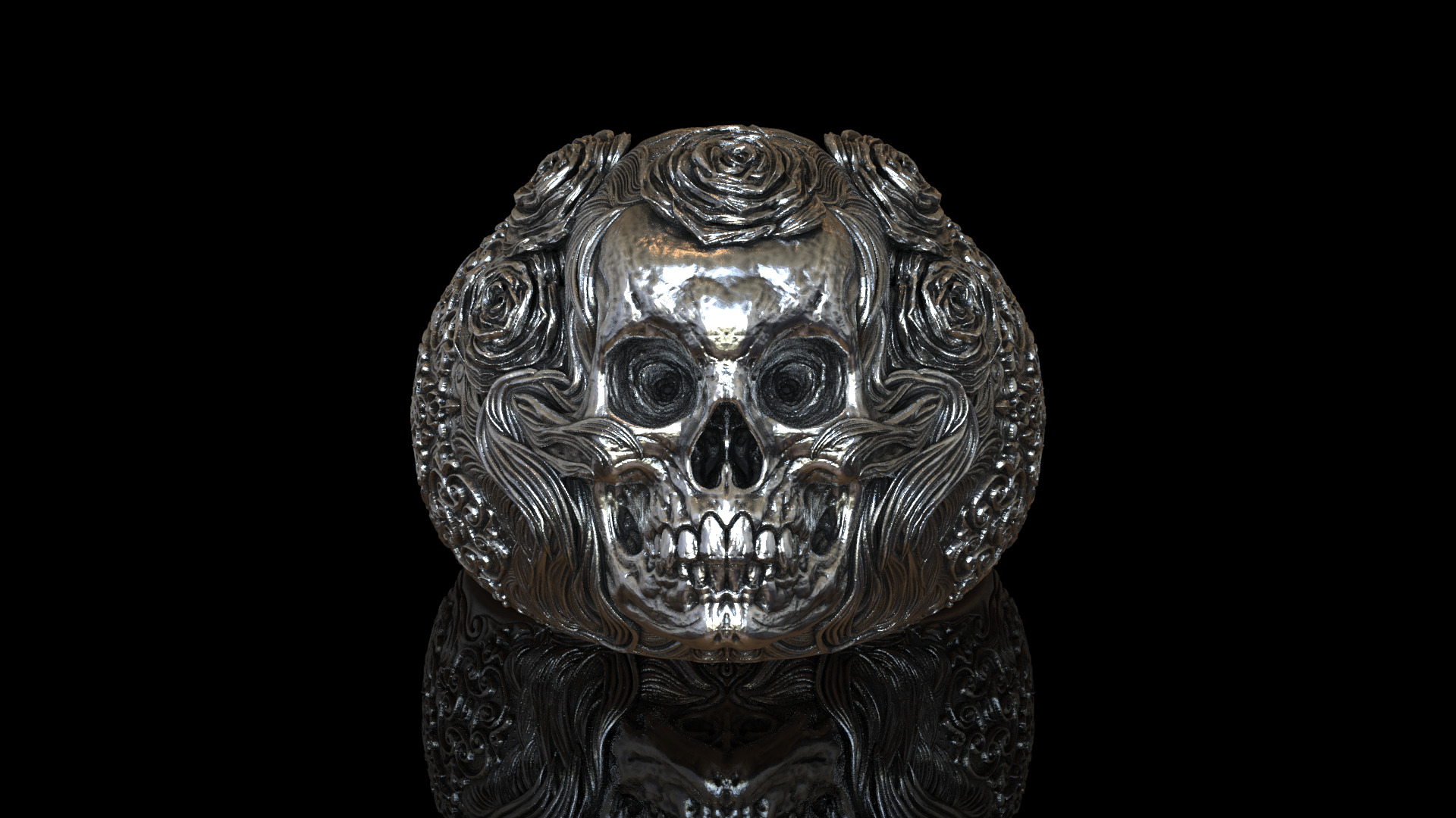 Skull flower ring 3D print model 3D print model_1