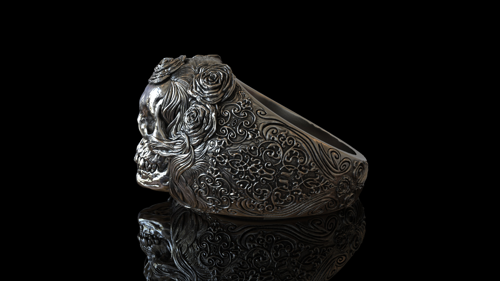 Skull flower ring 3D print model 3D print model_2