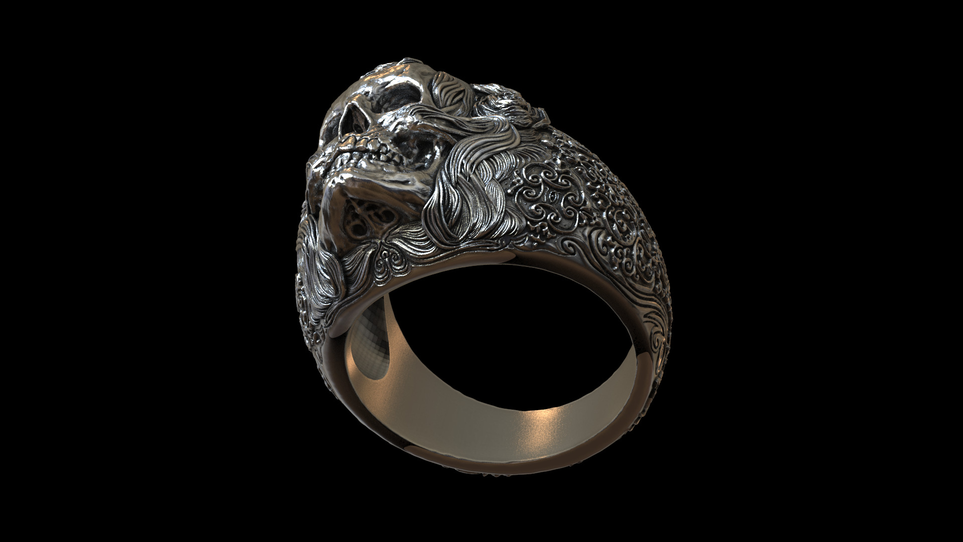 Skull flower ring 3D print model 3D print model_4