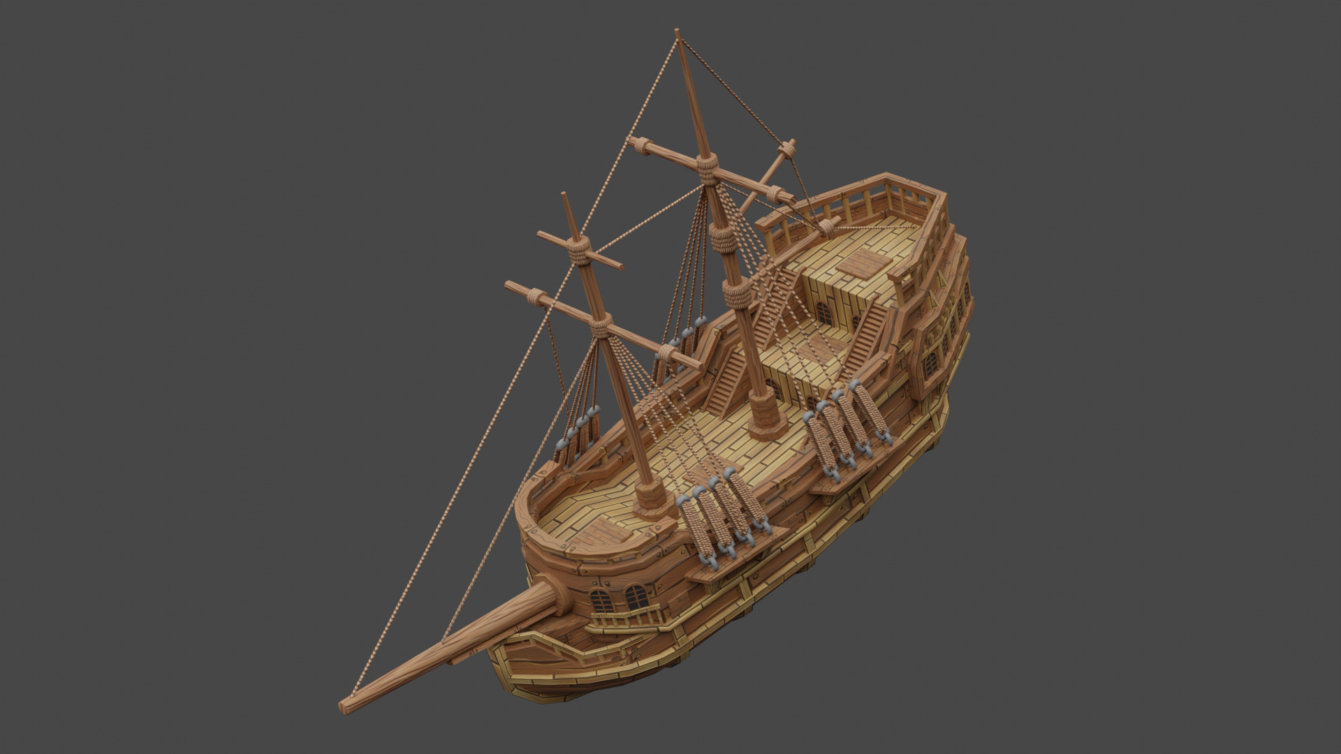 This is a medieval cartoon-style ship Low-poly 3D model_4