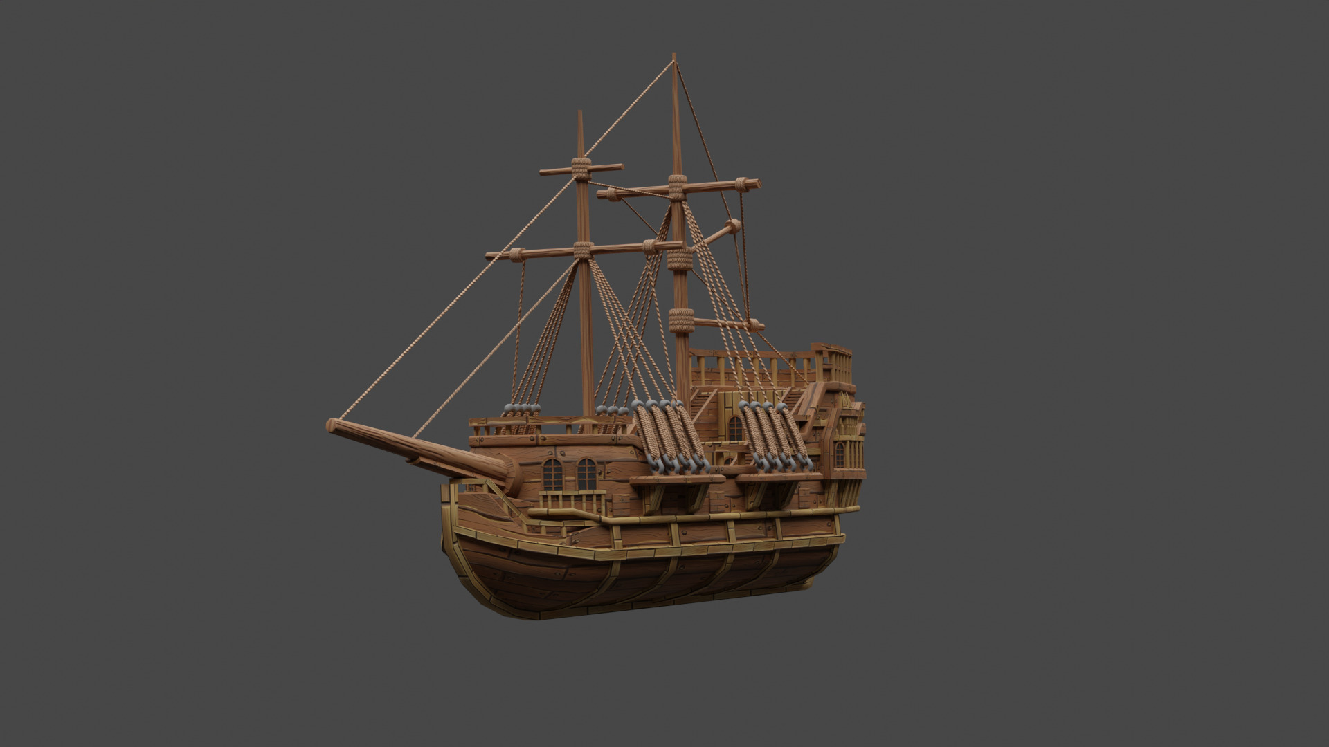 This is a medieval cartoon-style ship Low-poly 3D model_1