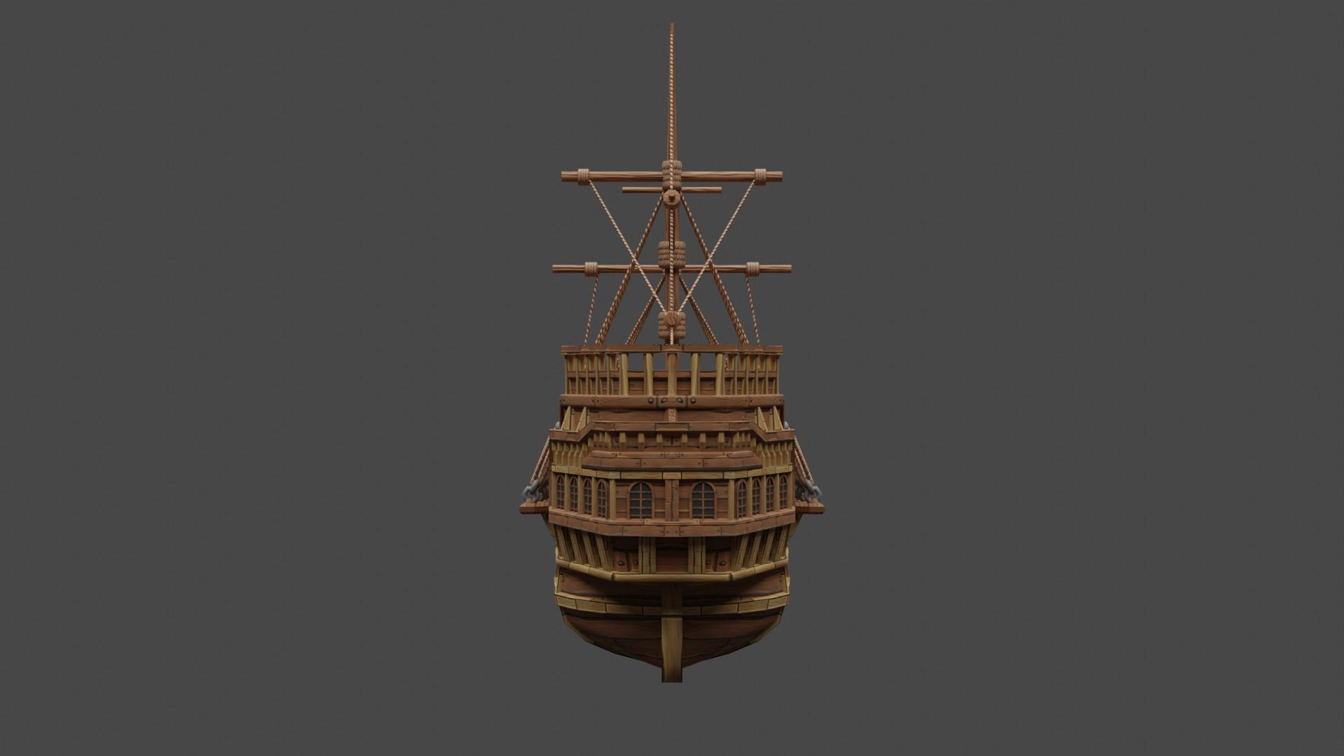 This is a medieval cartoon-style ship Low-poly 3D model_2