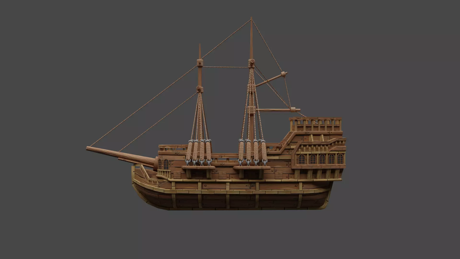 This is a medieval cartoon-style ship Low-poly 3D model_0