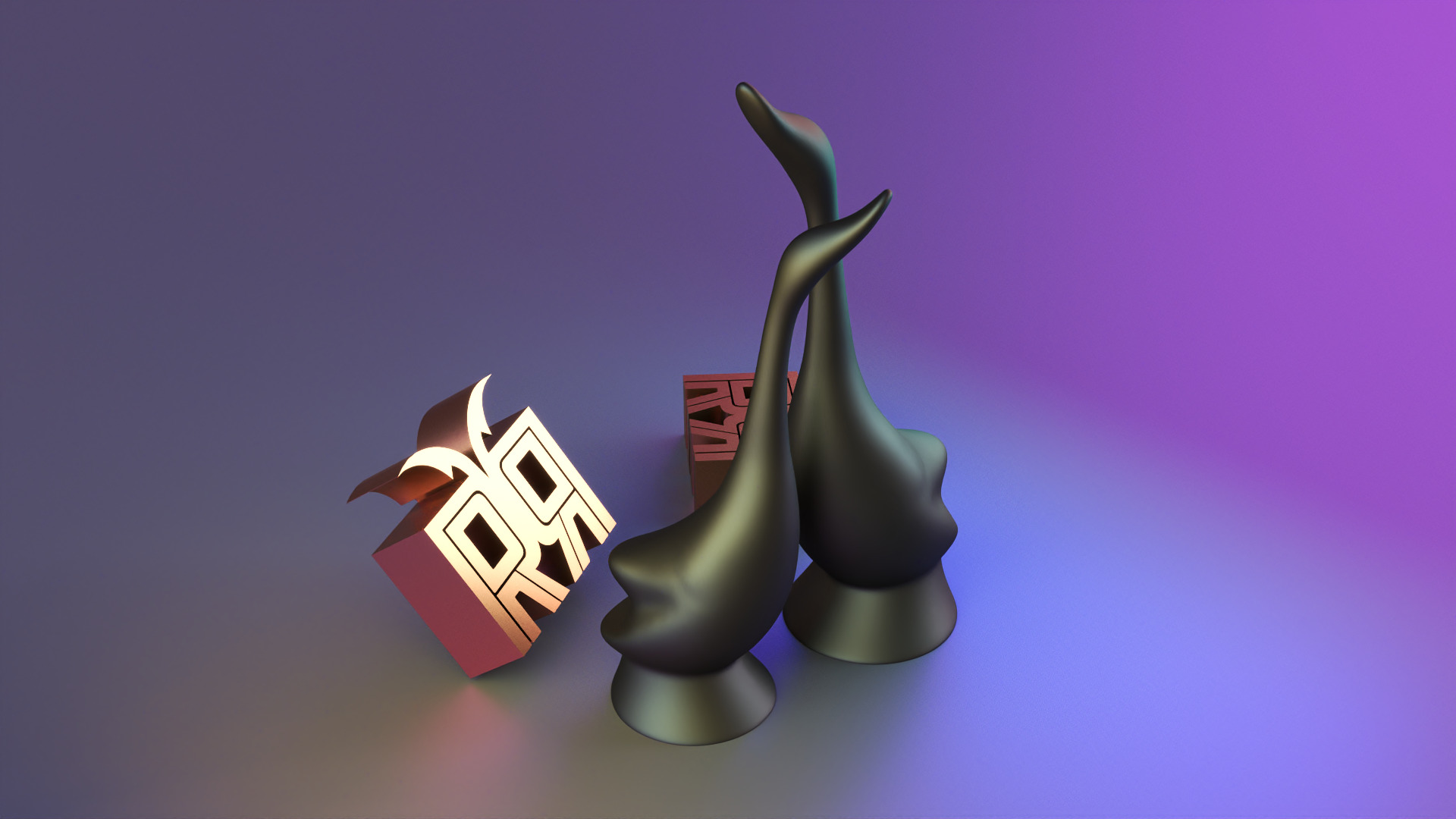 statue swans in love 3D print model_3