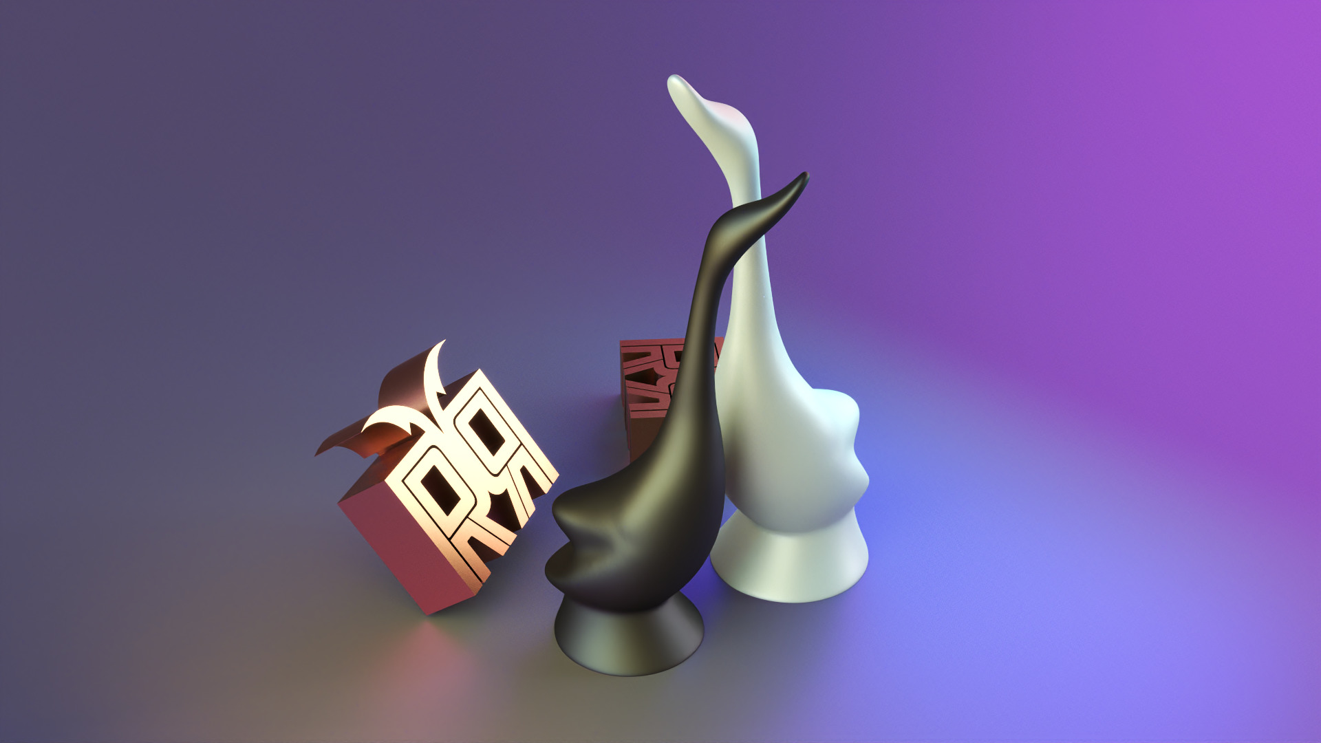 statue swans in love 3D print model_4