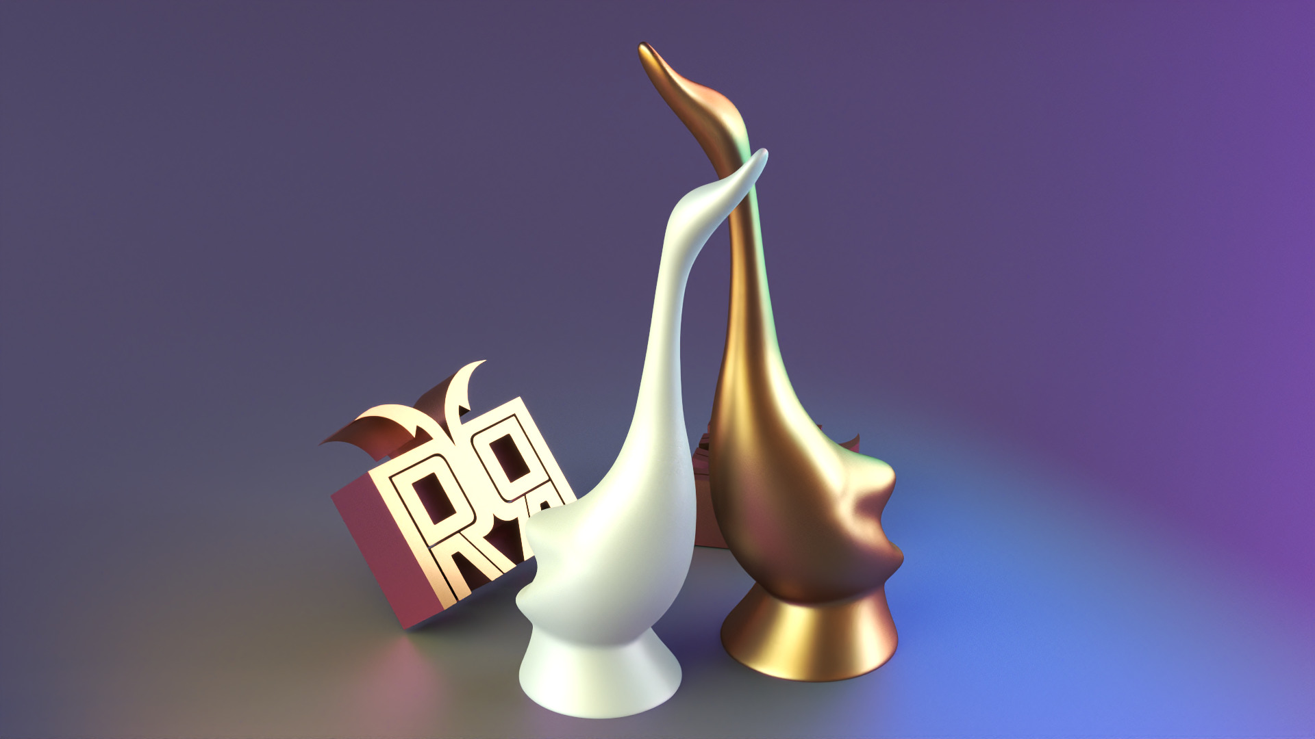 statue swans in love 3D print model_6