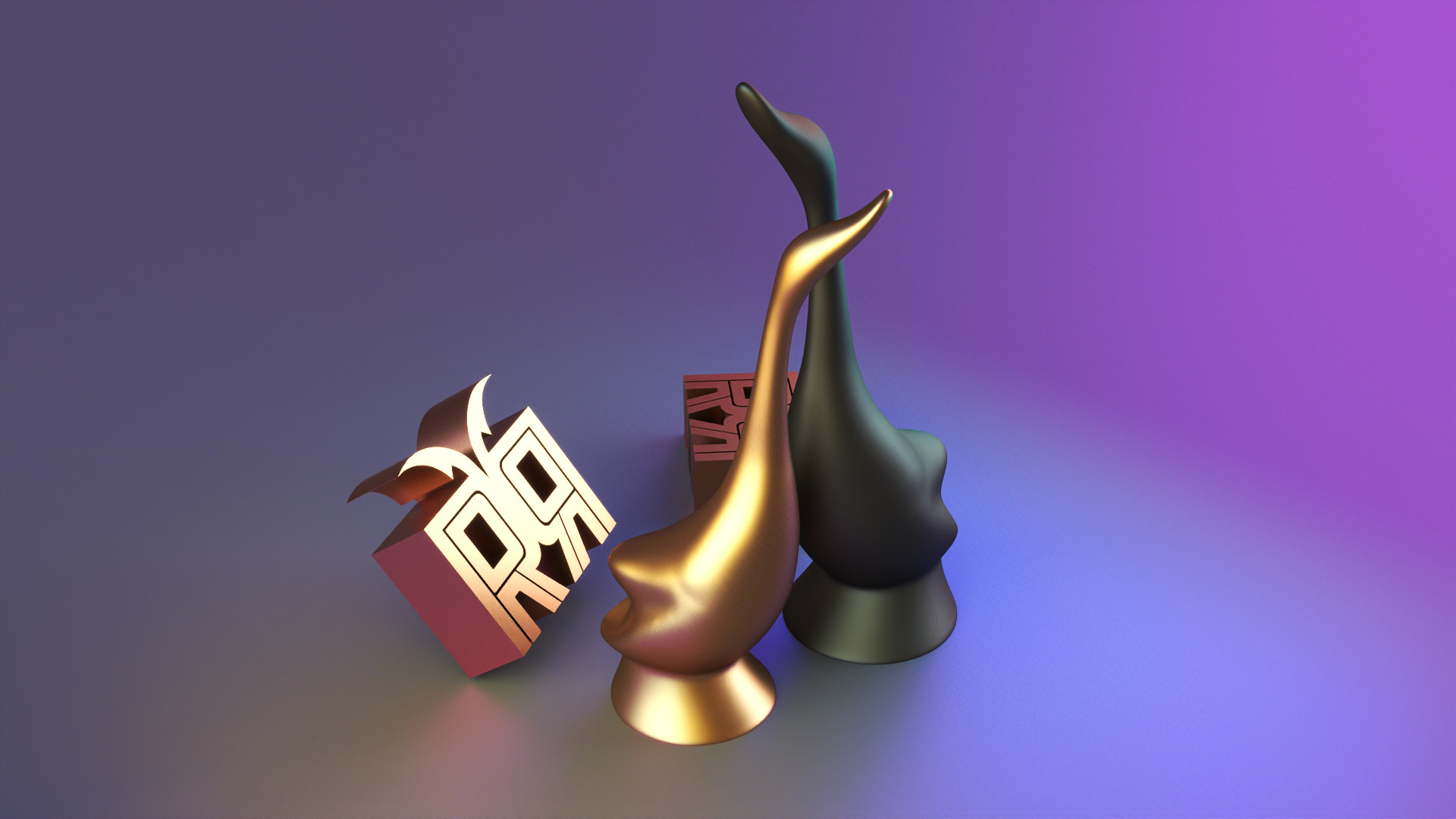 statue swans in love 3D print model_2