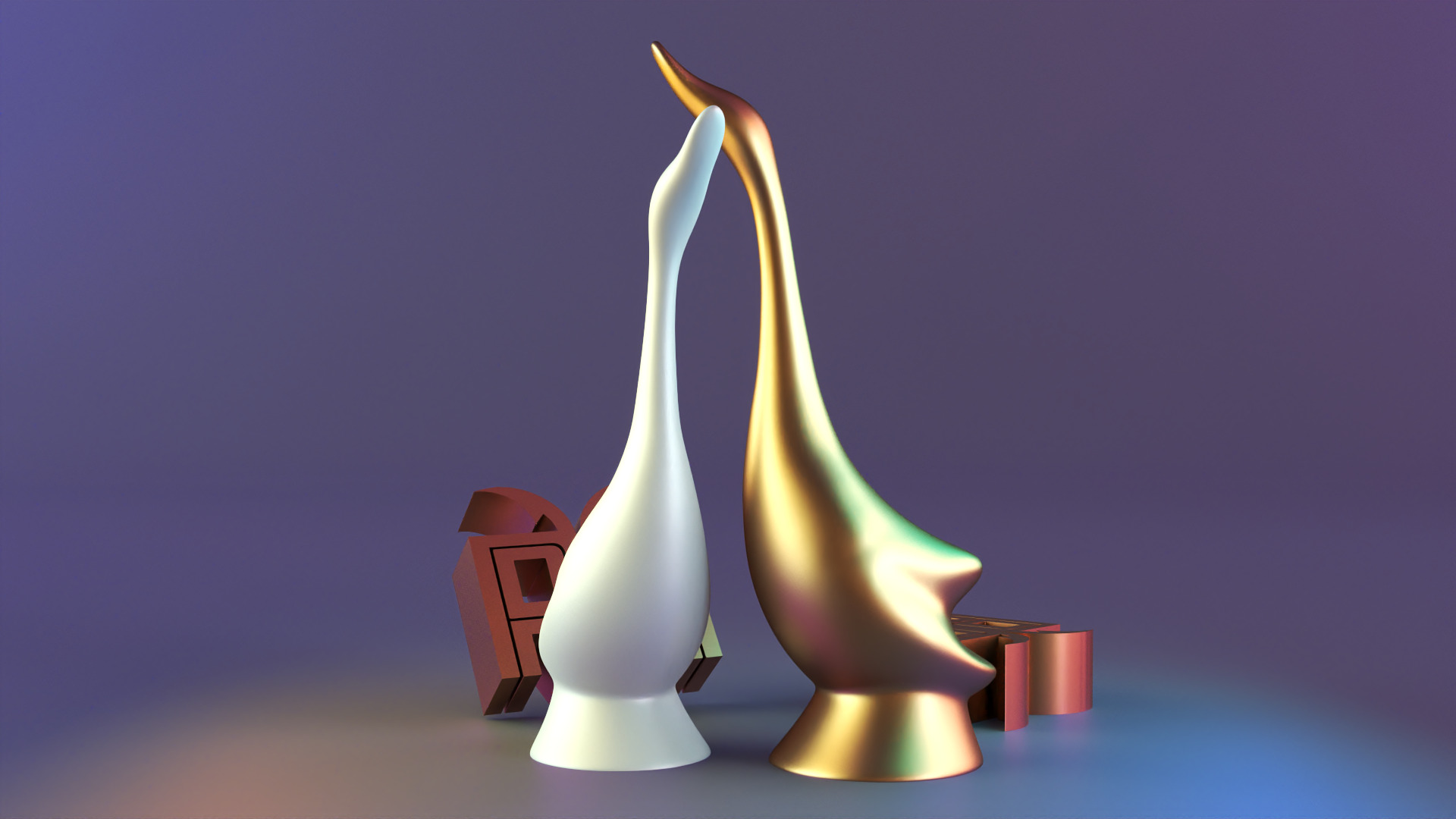 statue swans in love 3D print model_7