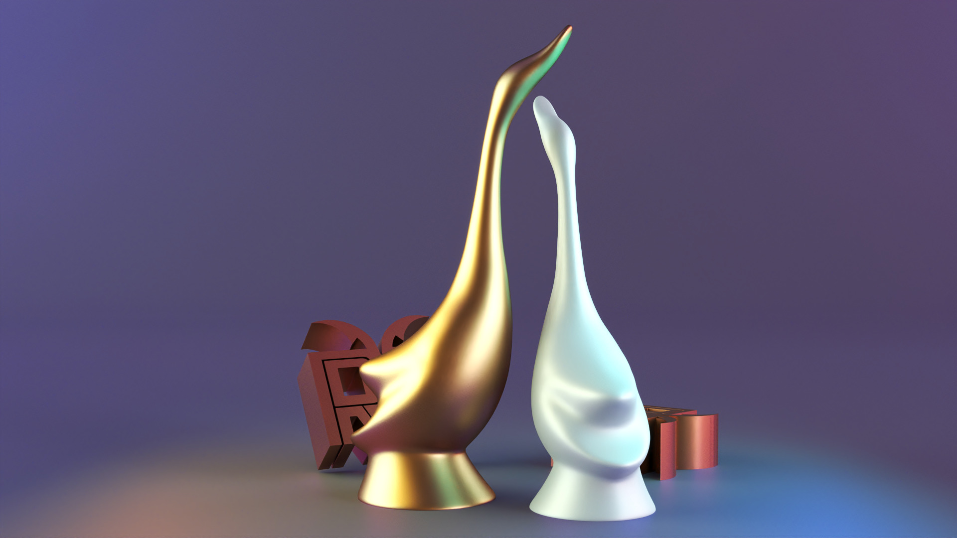 statue swans in love 3D print model_8
