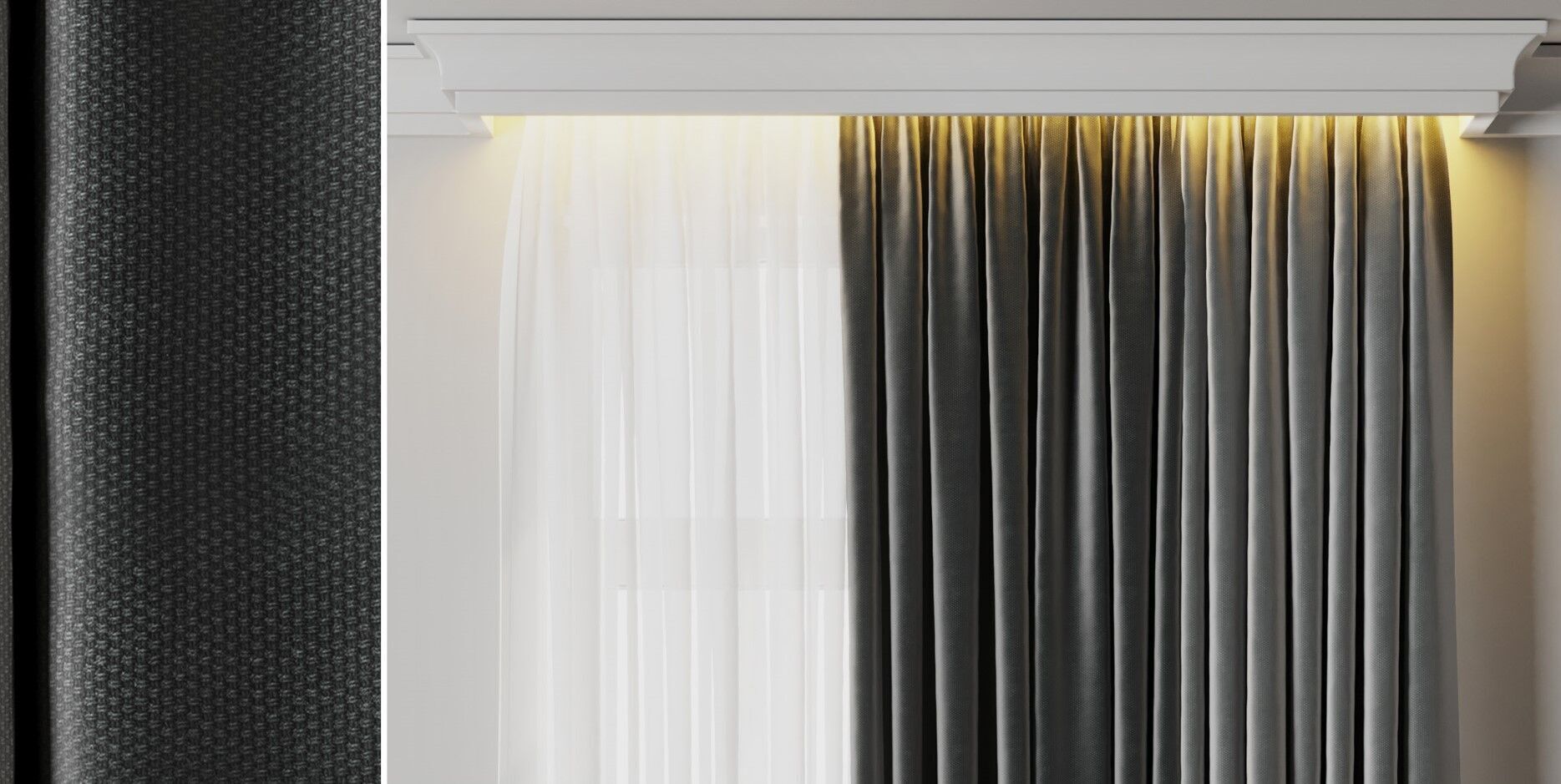 low width curtains 05 grey curtains Low-poly 3D model_5