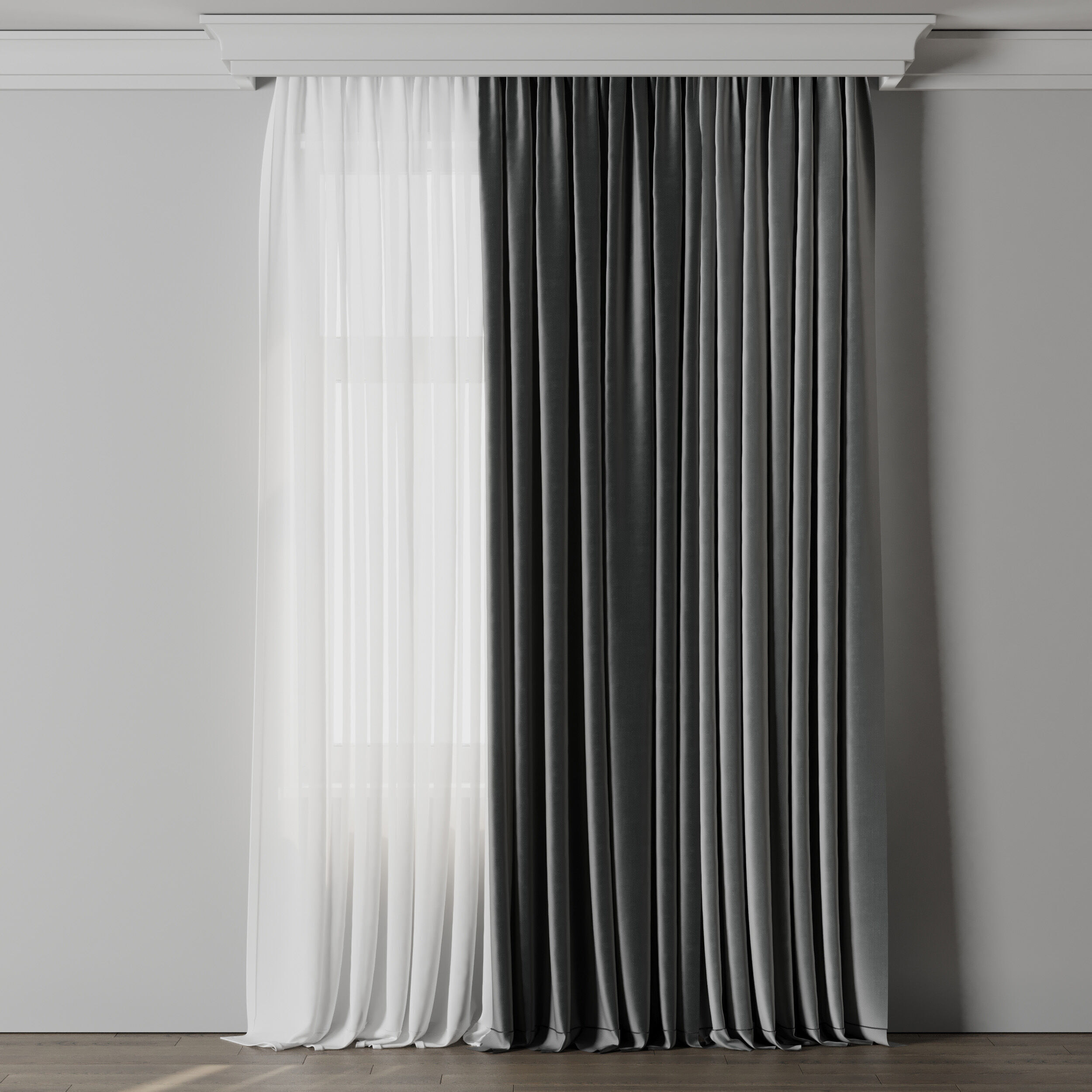 low width curtains 05 grey curtains Low-poly 3D model_1