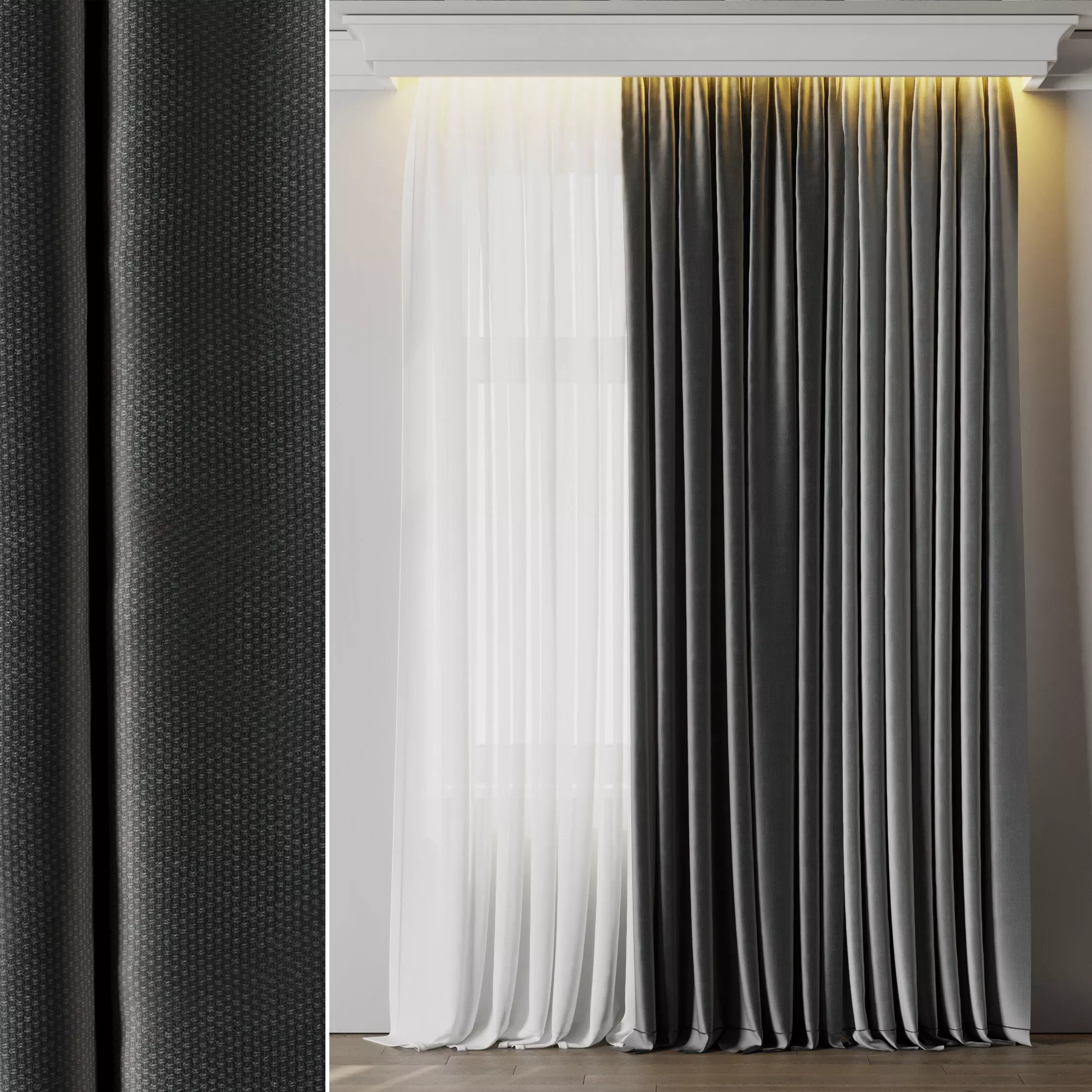 low width curtains 05 grey curtains Low-poly 3D model_0