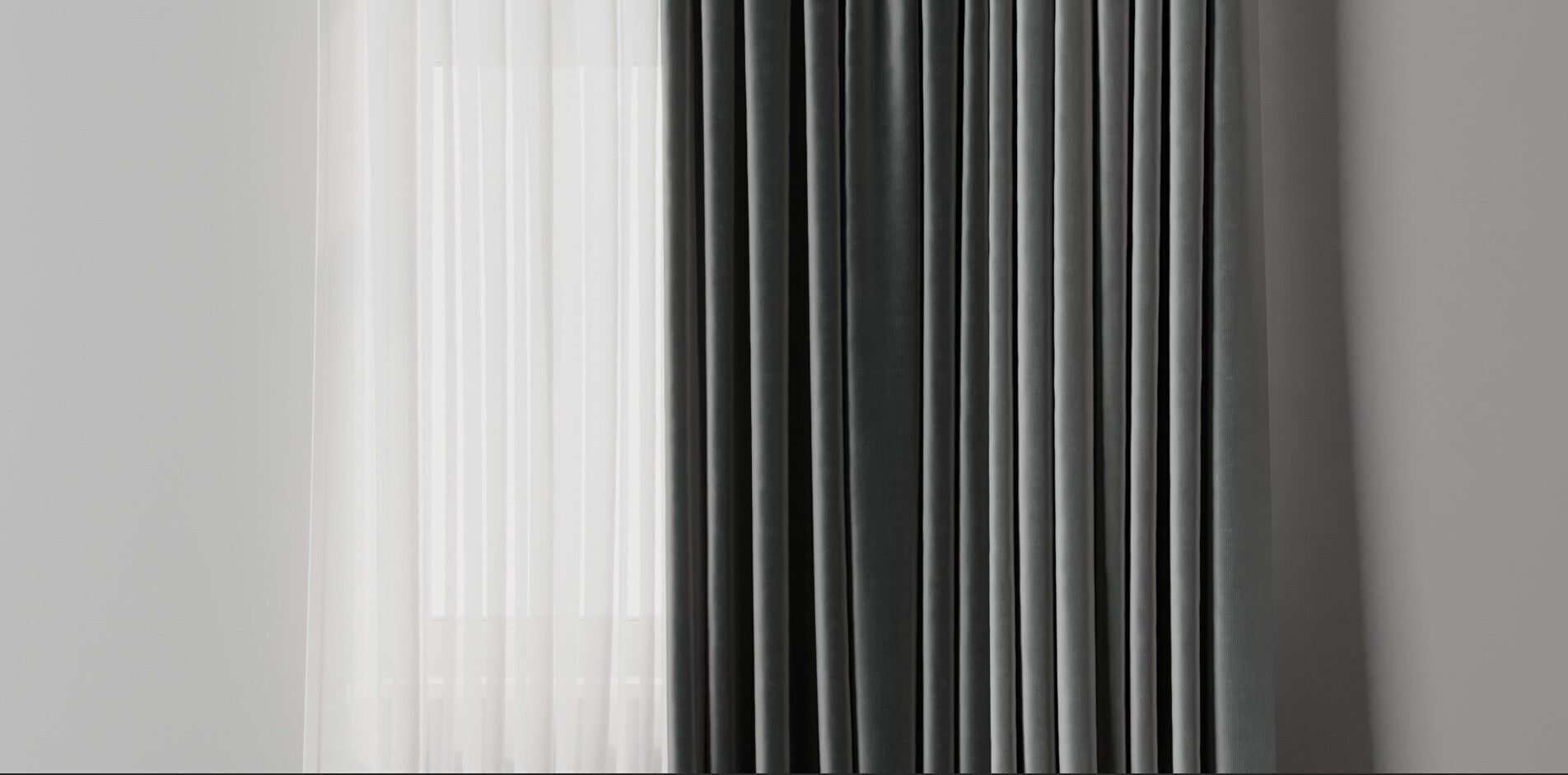low width curtains 05 grey curtains Low-poly 3D model_7