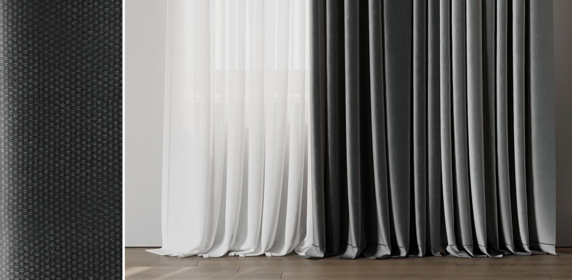 low width curtains 05 grey curtains Low-poly 3D model_6