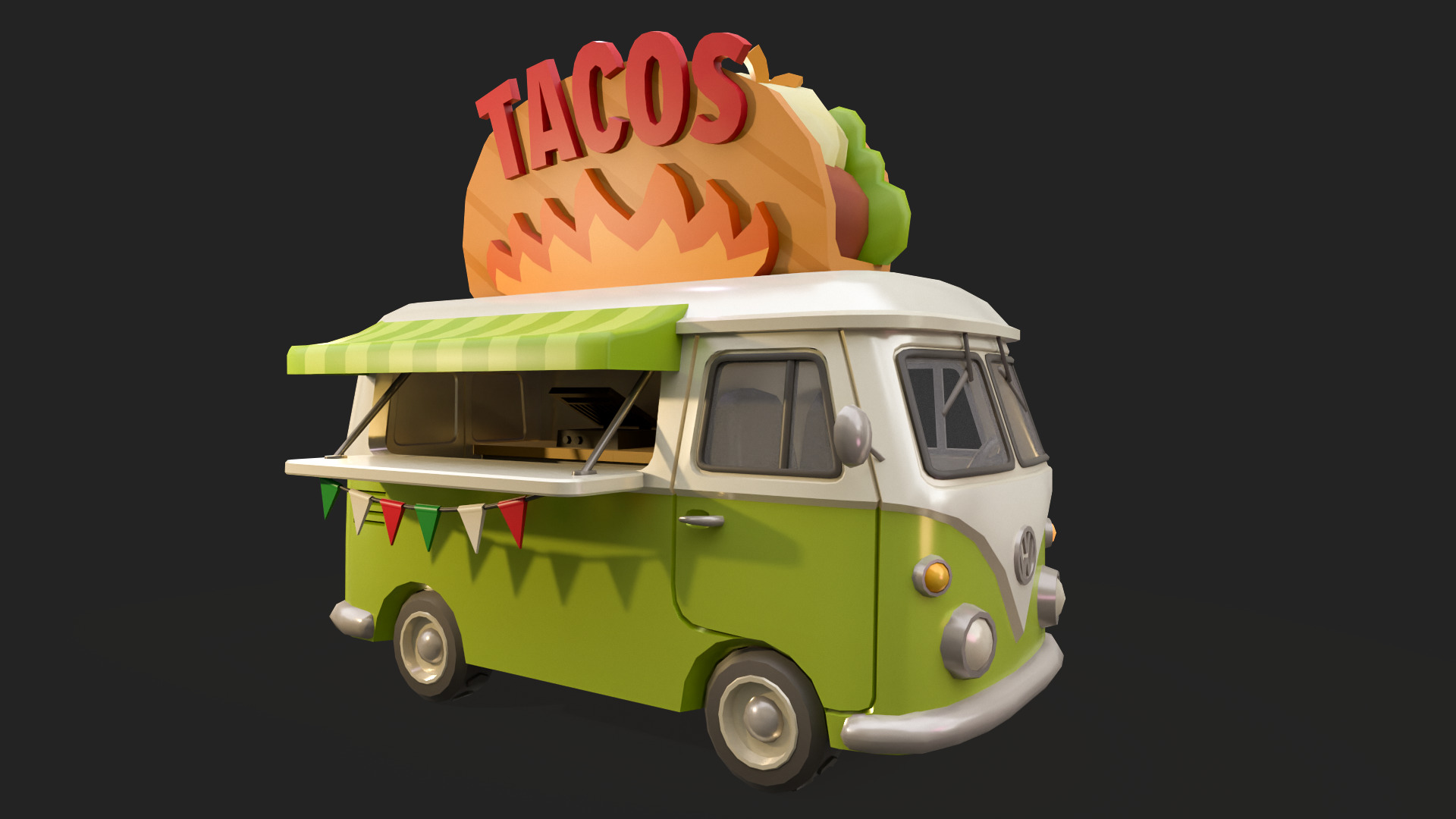 Stylized Food Truck Low-poly 3D model_6