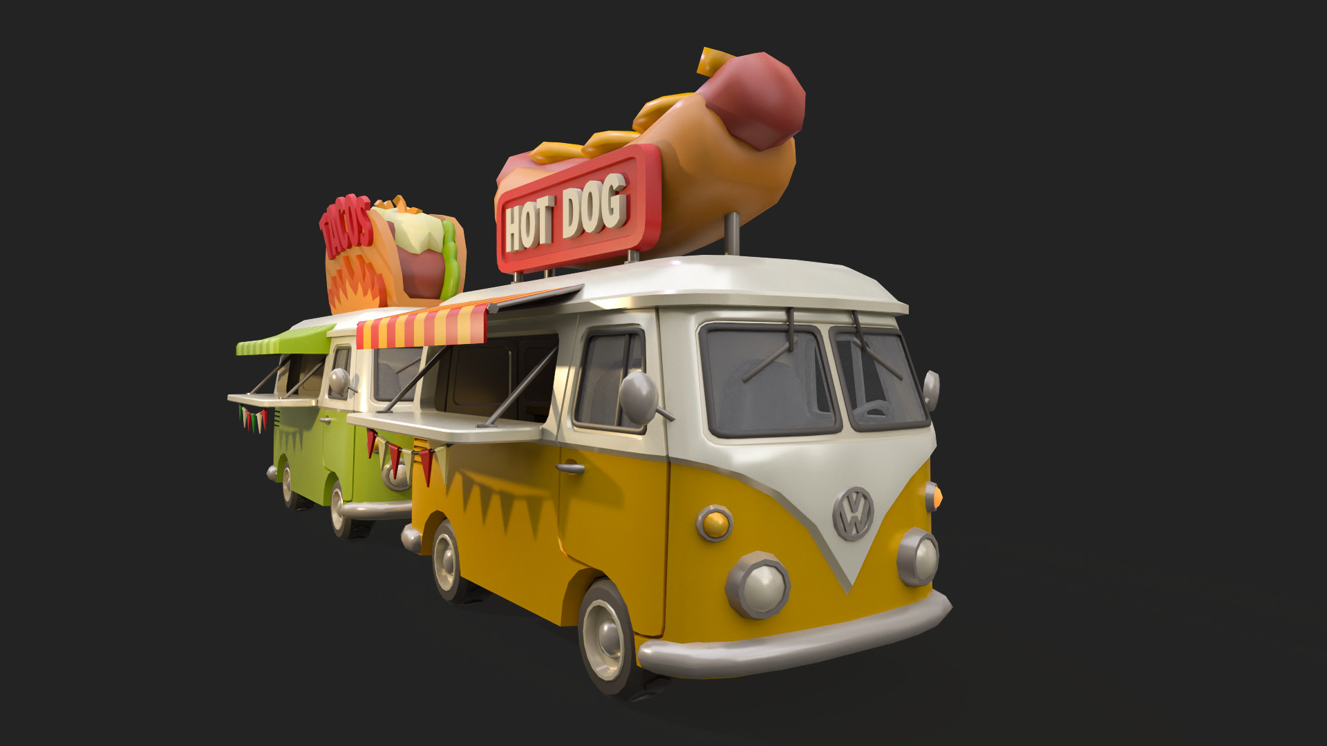 Stylized Food Truck Low-poly 3D model_13