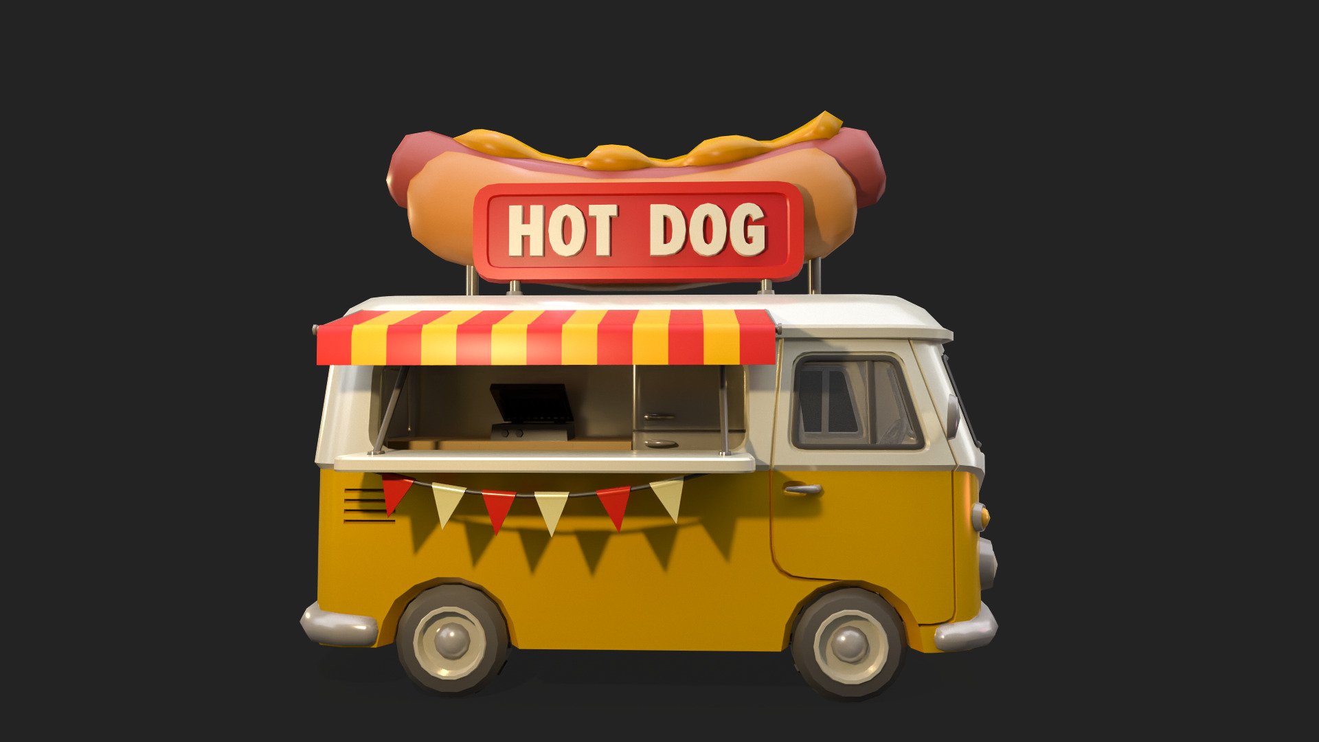 Stylized Food Truck Low-poly 3D model_9