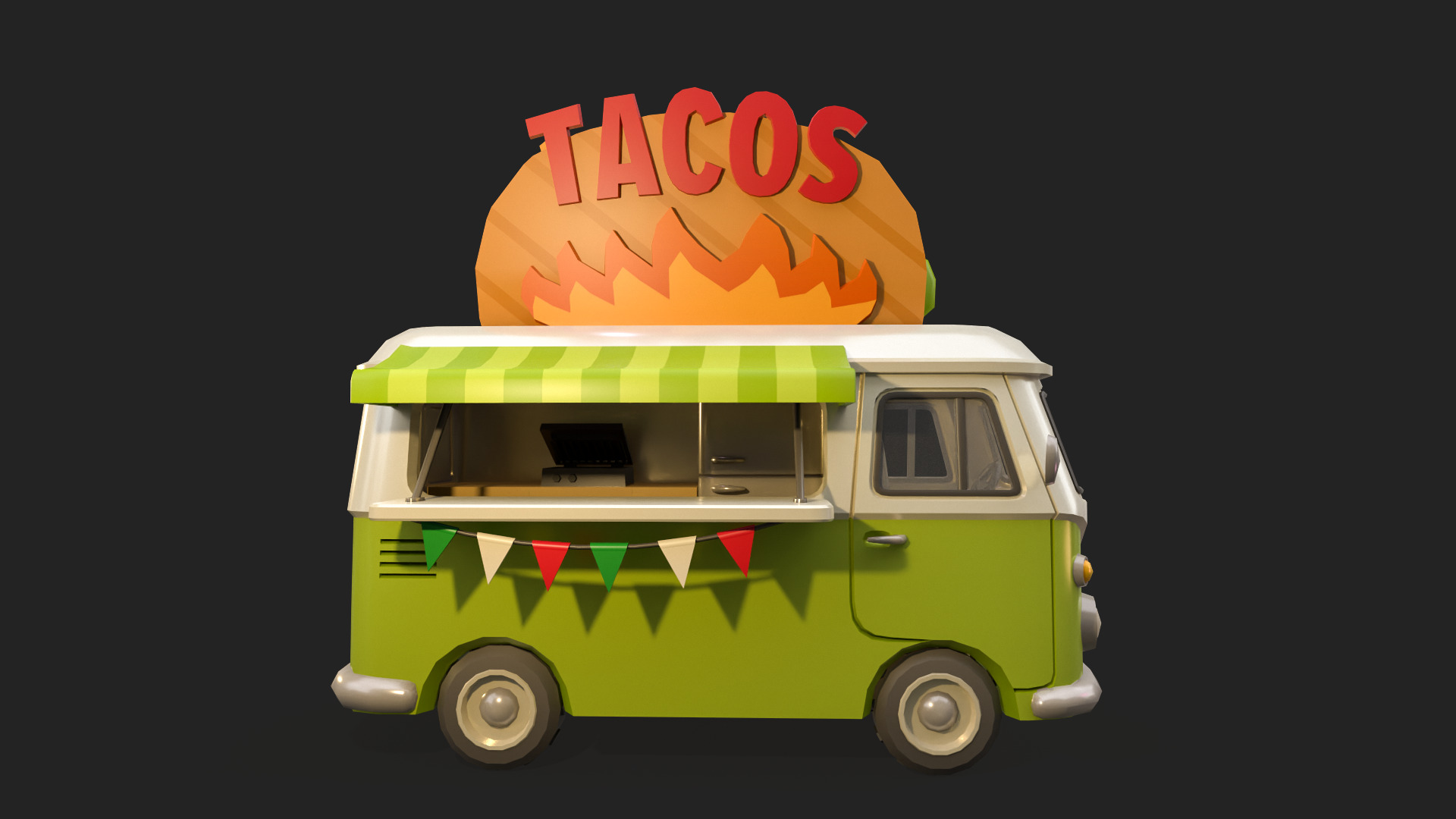 Stylized Food Truck Low-poly 3D model_7