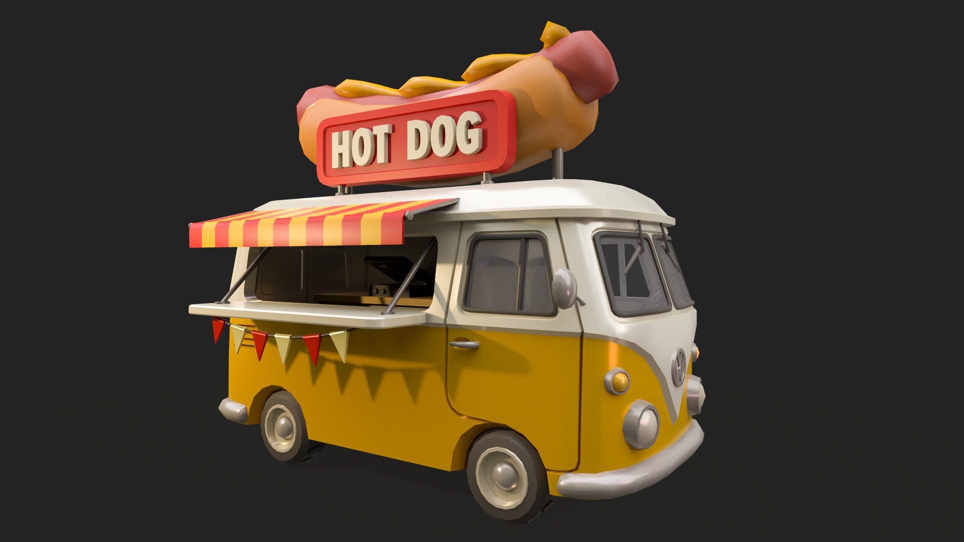 Stylized Food Truck Low-poly 3D model_8