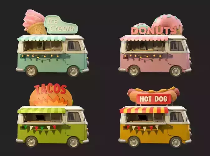 Stylized Food Truck Low-poly 3D model