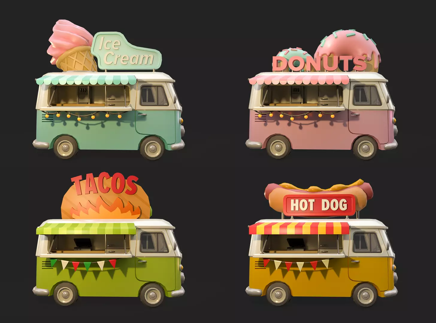 Stylized Food Truck Low-poly 3D model_0