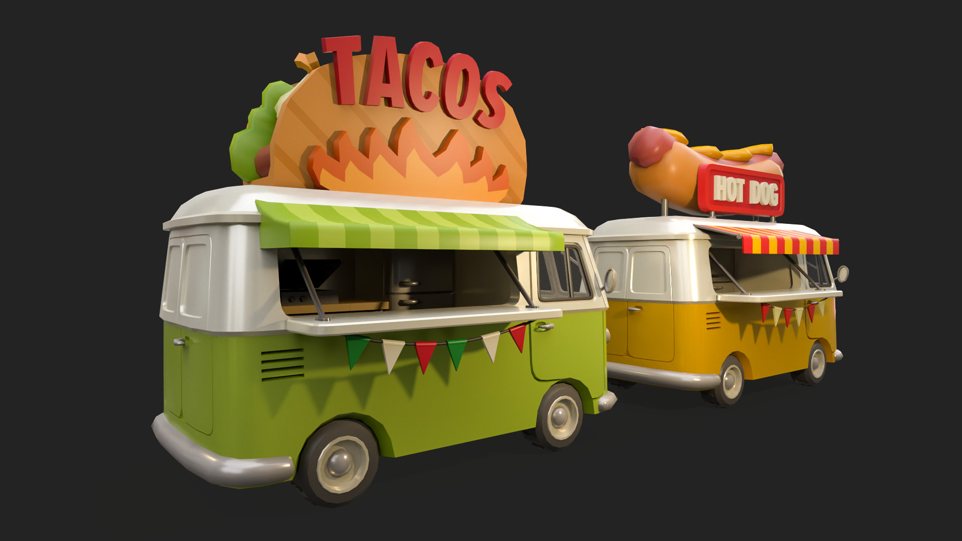 Stylized Food Truck Low-poly 3D model_11