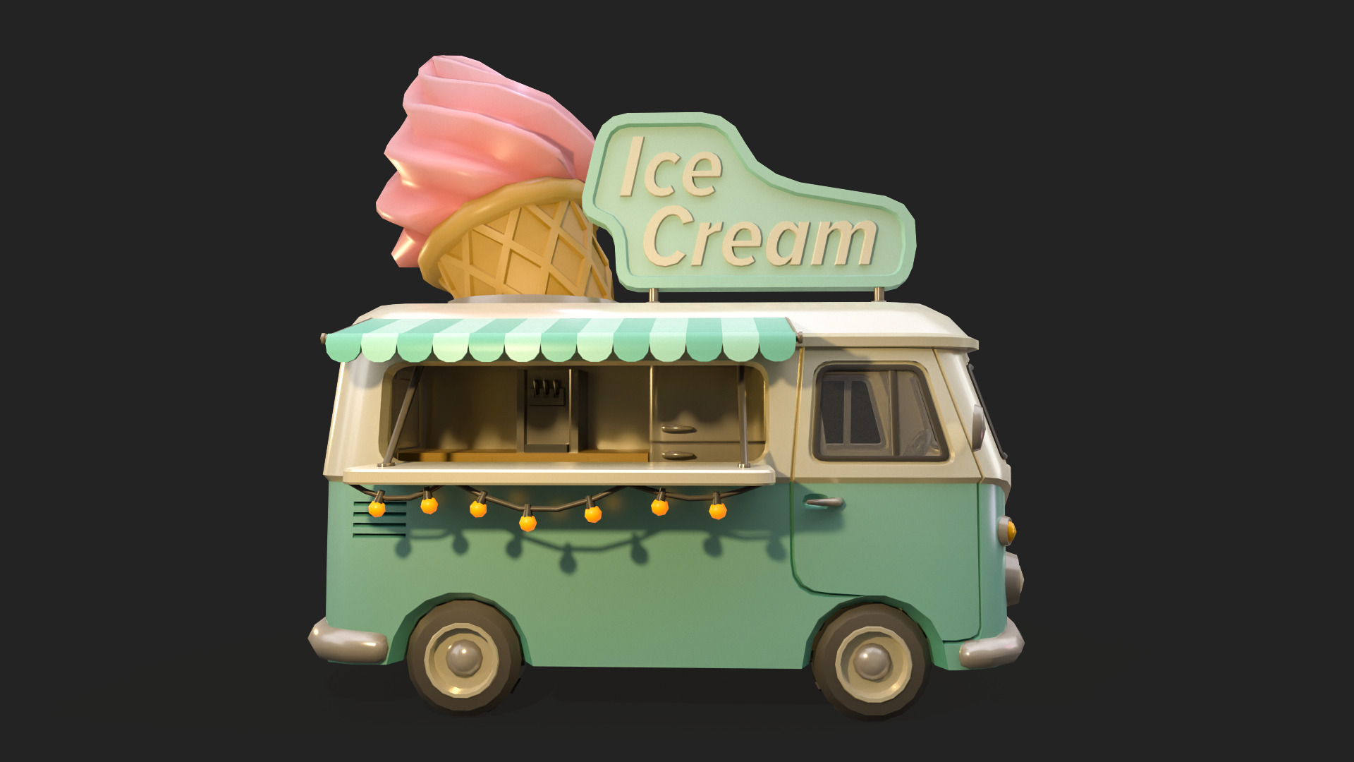 Stylized Food Truck Low-poly 3D model_3