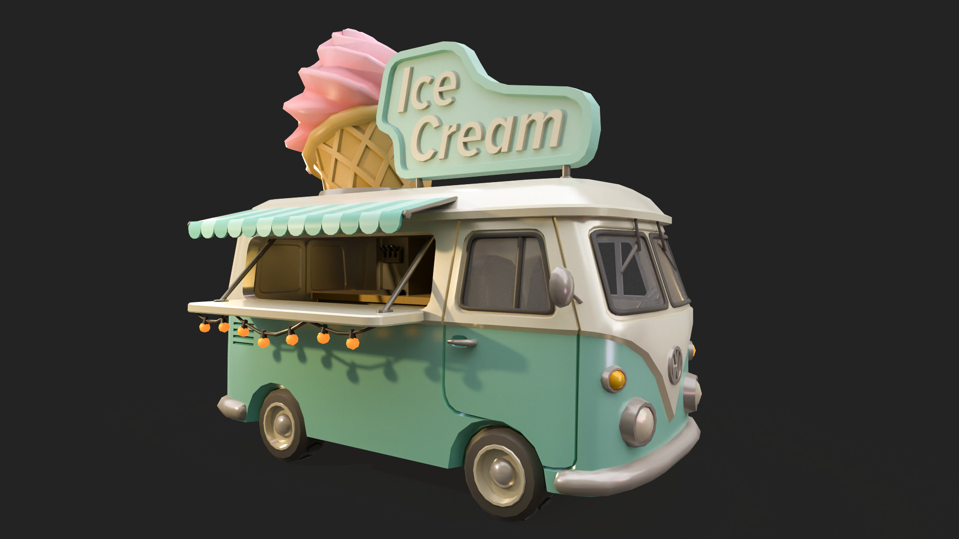 Stylized Food Truck Low-poly 3D model_2