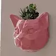 Cat head low poly planter wall mount flower vase pot STL