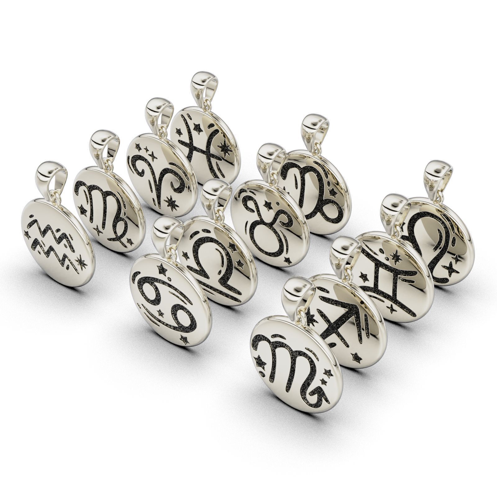 Complete Zodiac Sign Pendant Set 3D print model_1