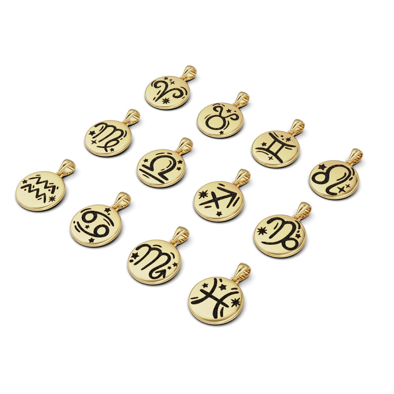 Complete Zodiac Sign Pendant Set 3D print model_8