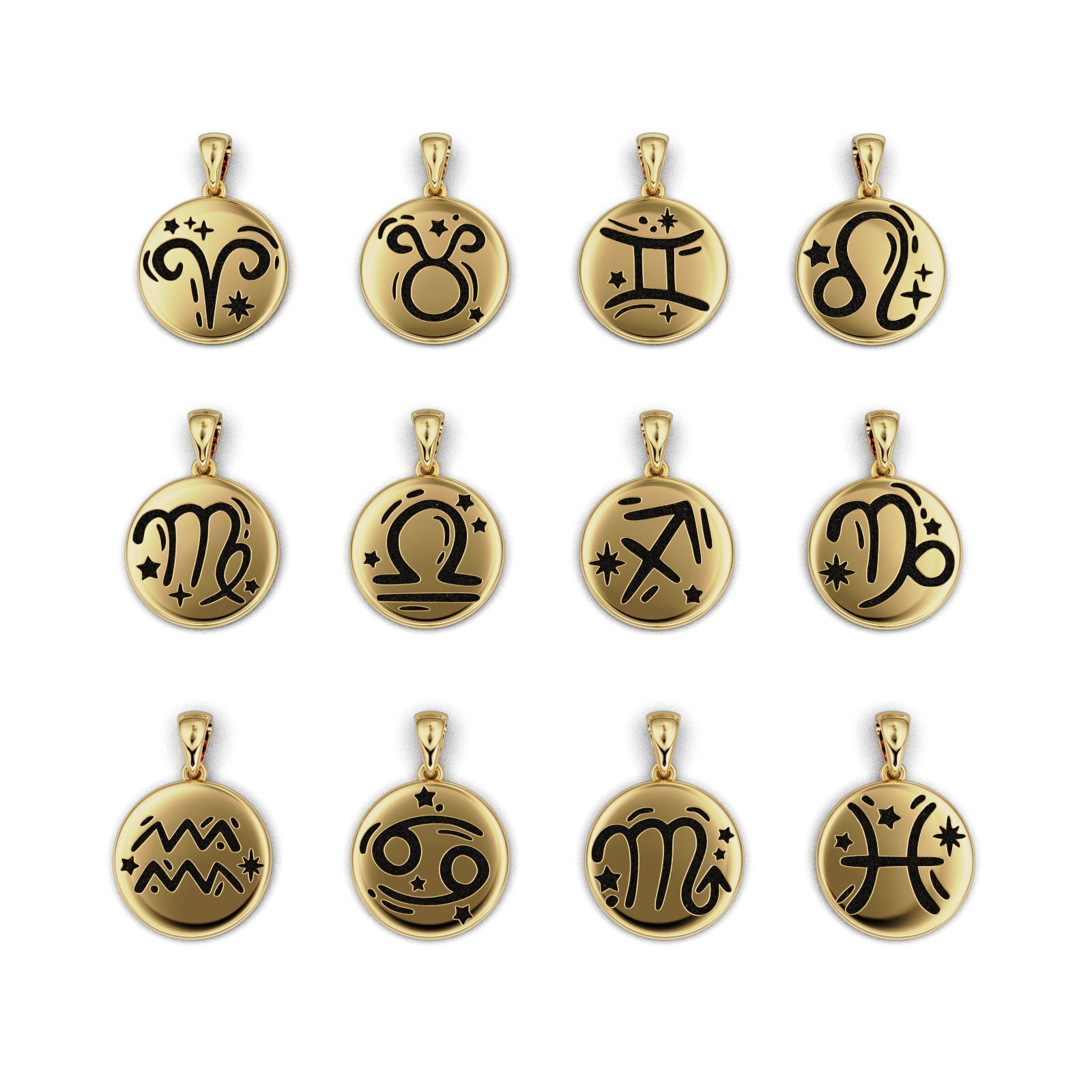 Complete Zodiac Sign Pendant Set 3D print model_5