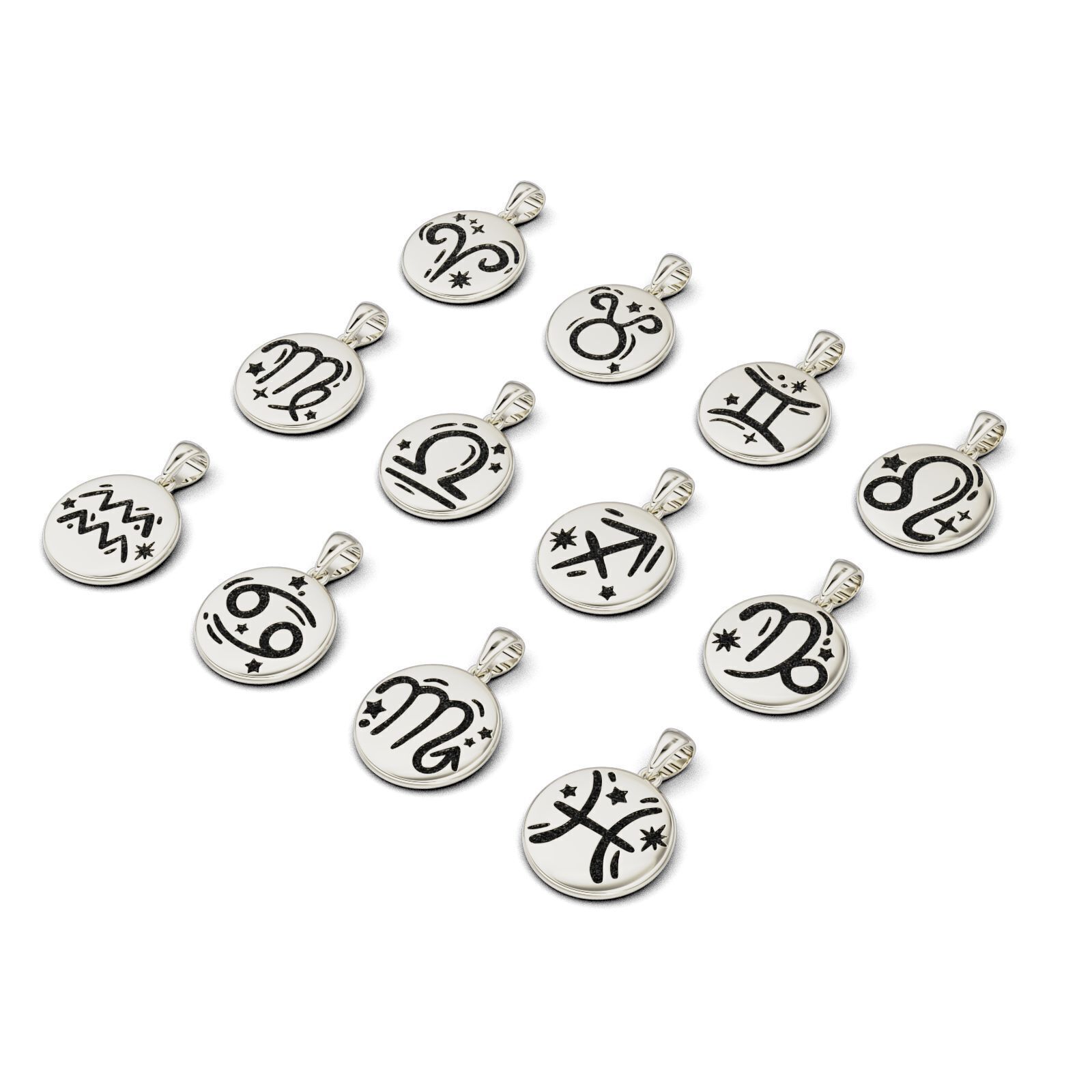 Complete Zodiac Sign Pendant Set 3D print model_9