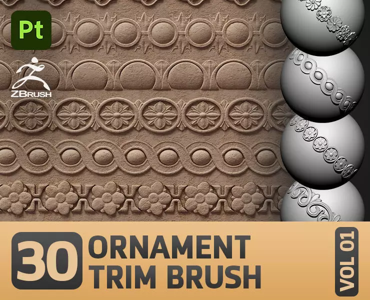 30 Ornament Trim Brush Ornament Library VOL 01 Low-poly 3D model