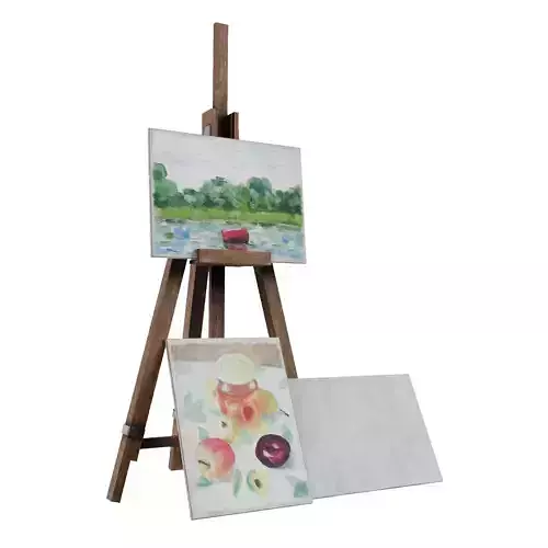 Easel with paintings