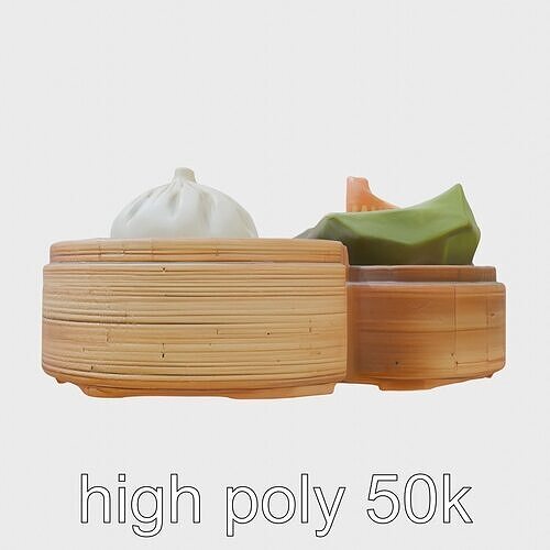 Dim Sum Feast Steamer model pack Low-poly 3D model 3