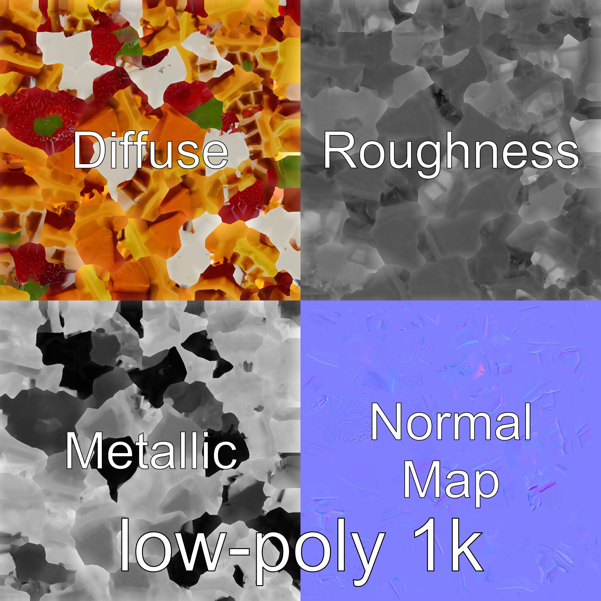 Belgian Waffles with Strawberries Model Pack Low-poly 3D model_4