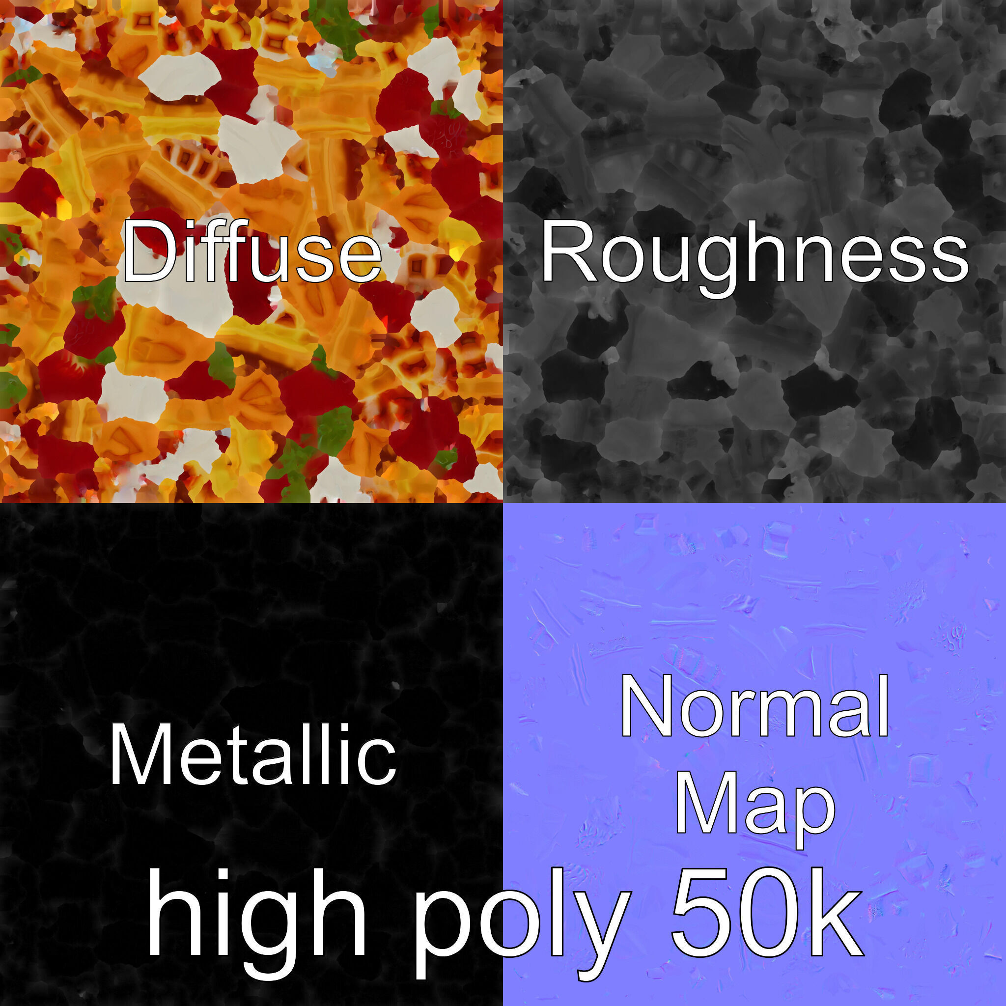 Belgian Waffles with Strawberries Model Pack Low-poly 3D model_18