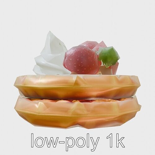 Belgian Waffles with Strawberries Model Pack Low-poly 3D model 5