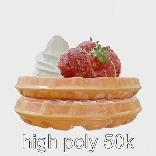 Belgian Waffles with Strawberries Model Pack Low-poly 3D model 3