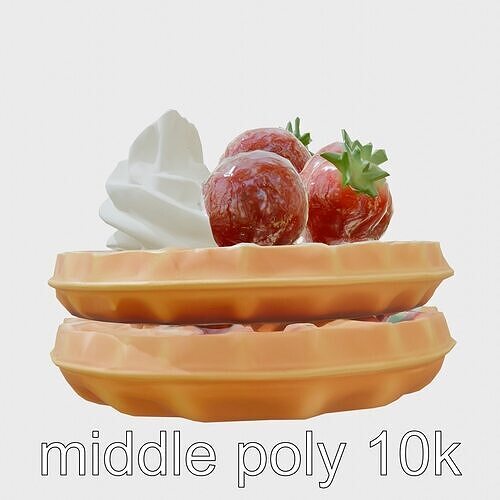 Belgian Waffles with Strawberries Model Pack Low-poly 3D model